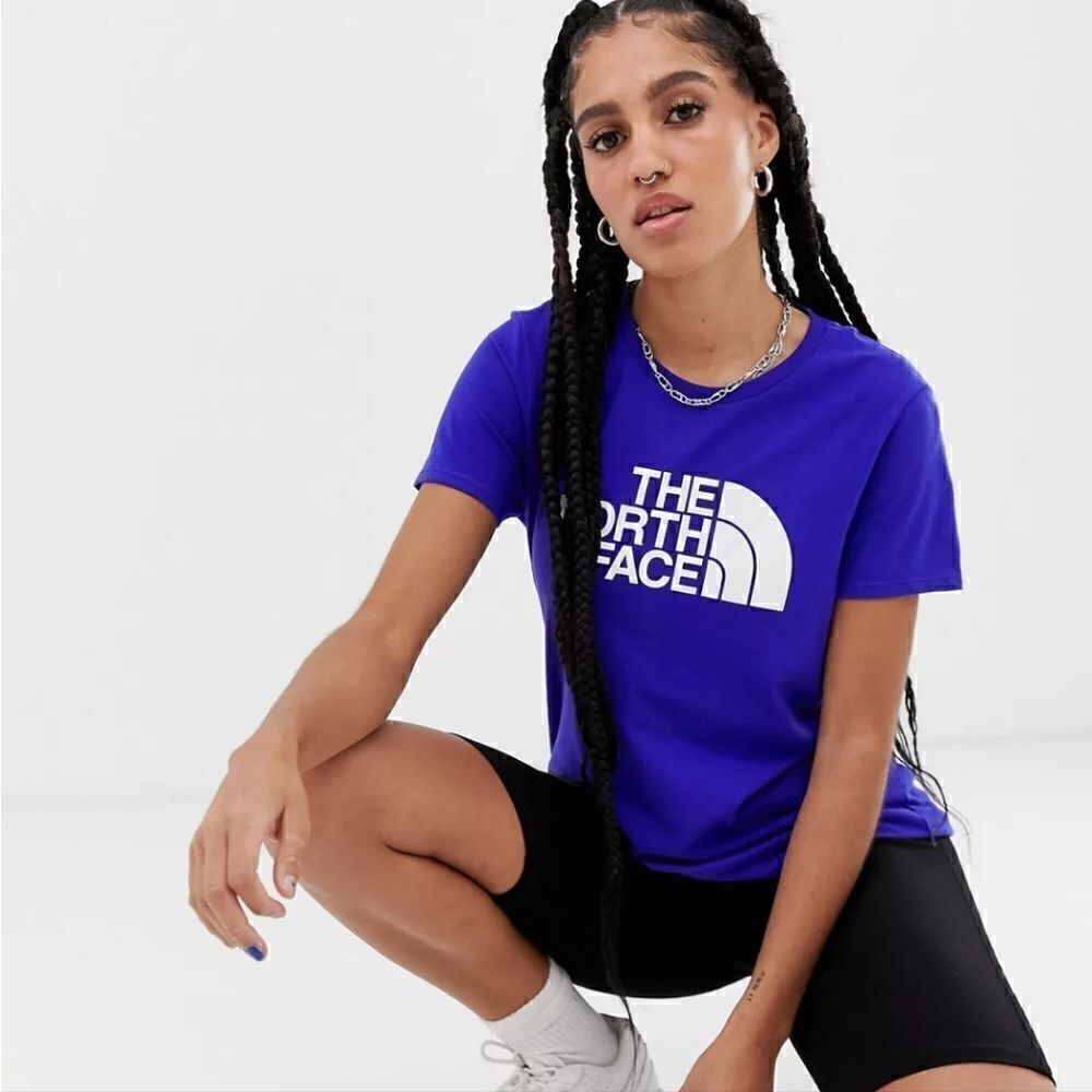 The North Face Tee in Blue with Orange Graphic